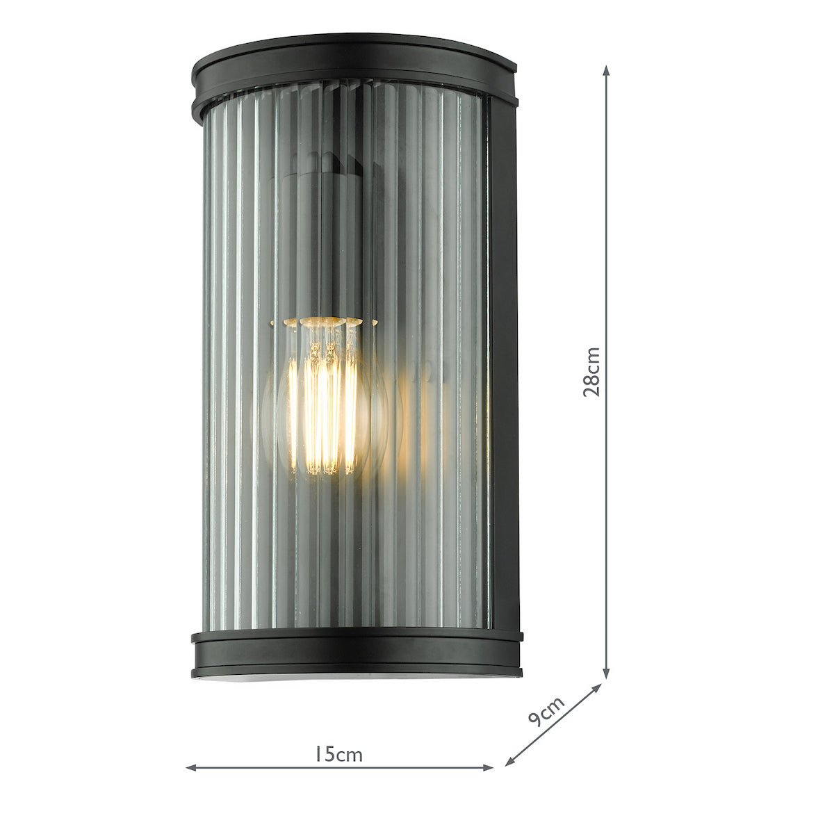 ANUND 1LT WALL LIGHT BLACK CLEAR RIBBED GLASS IP44