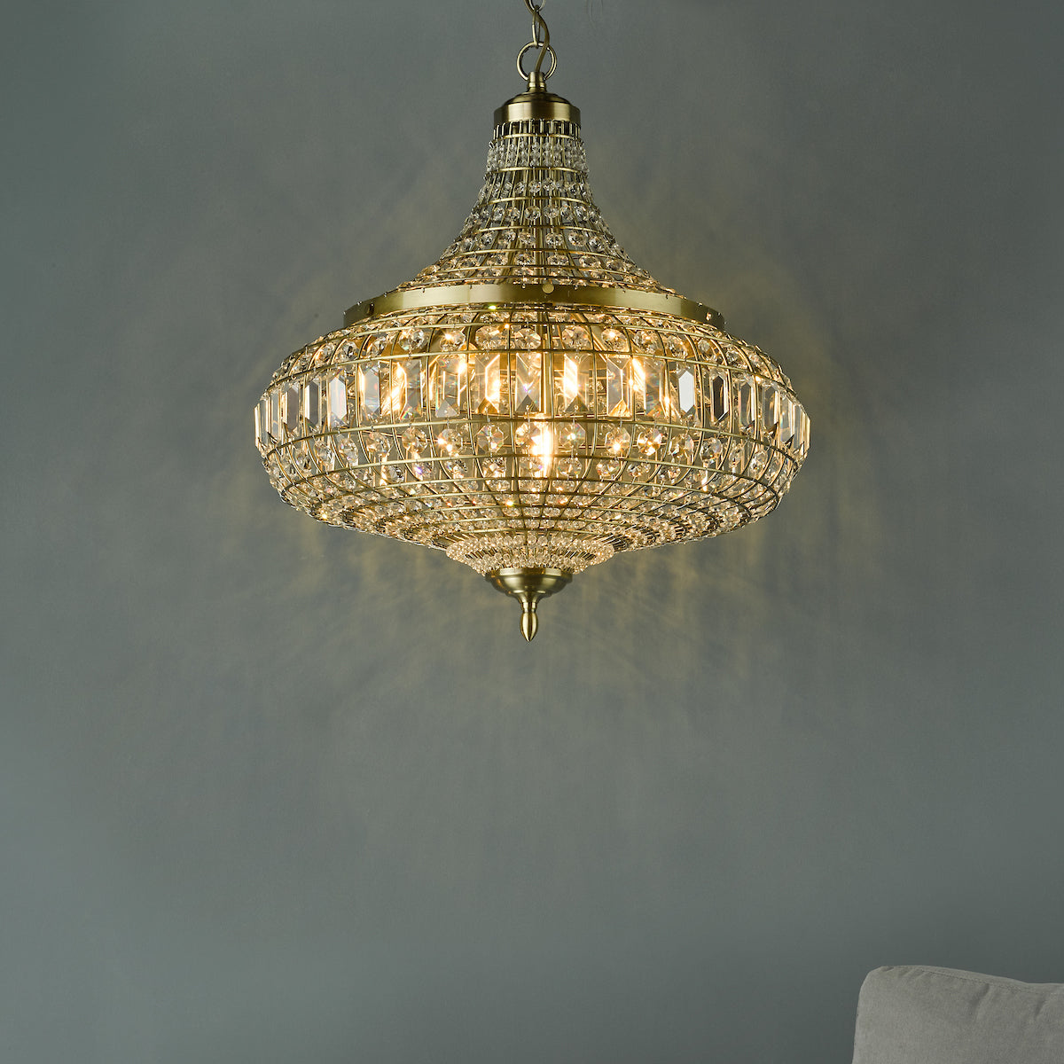 ASMARA 6LT PENDANT ANTIQUE BRASS CRYSTAL