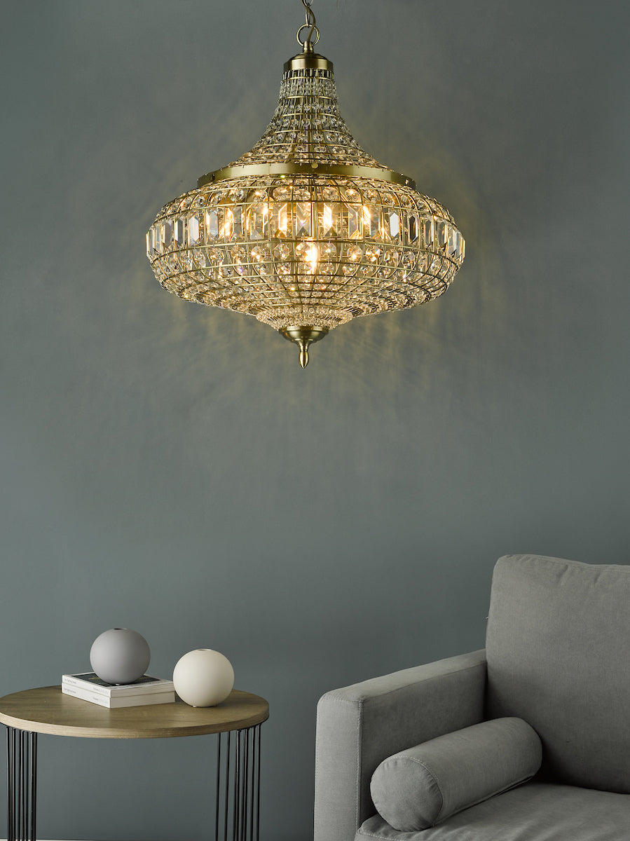 ASMARA 6LT PENDANT ANTIQUE BRASS CRYSTAL