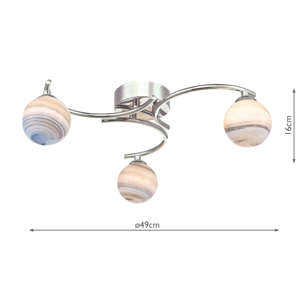 ATIYA 3LT SEMI FLUSH POL CHR CW PLANET GLS