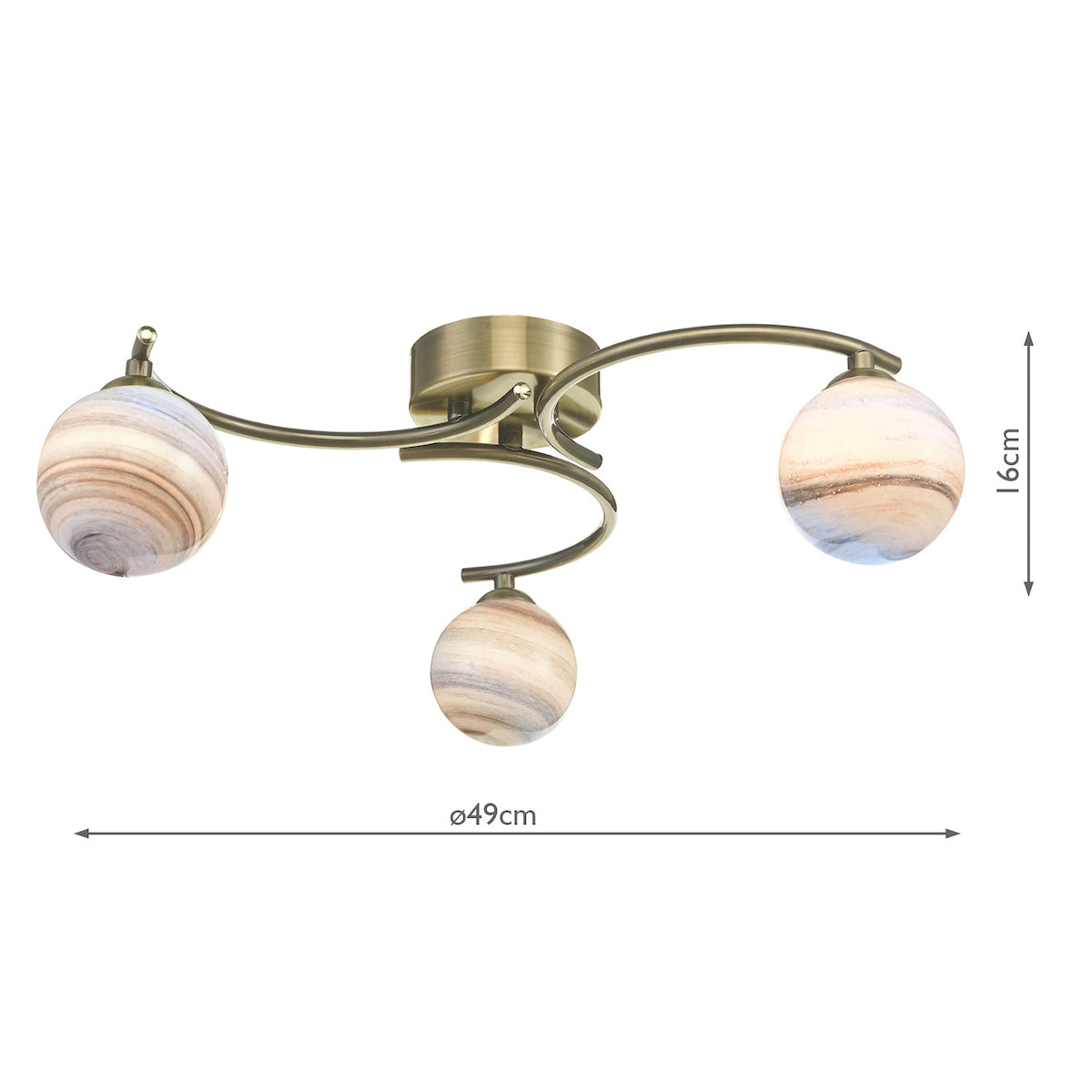ATIYA 3LT SEMI FLUSH ANT BRA CW PLANET GLS