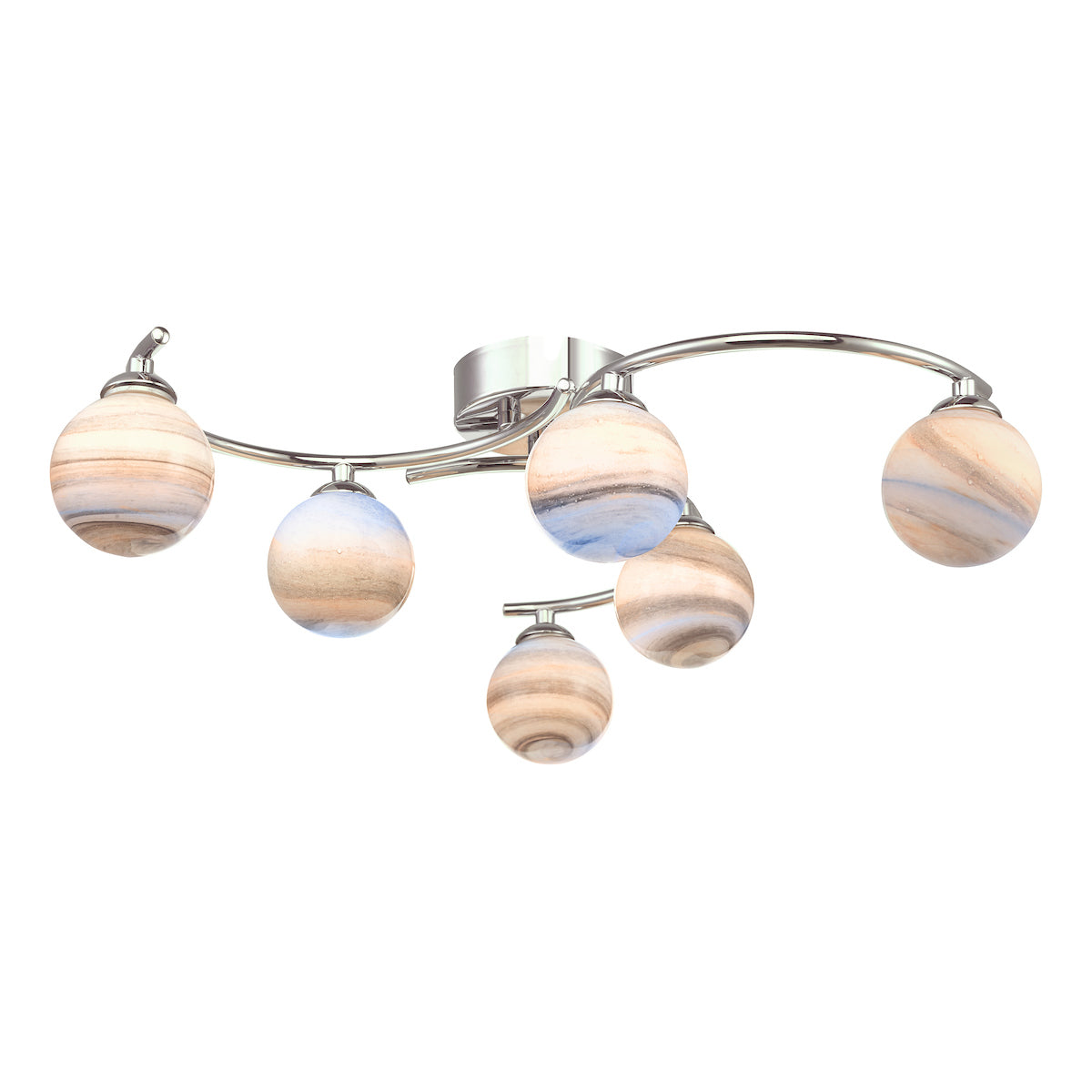 ATIYA 6LT SEMI FLUSH POL CHR CW PLANET GLS