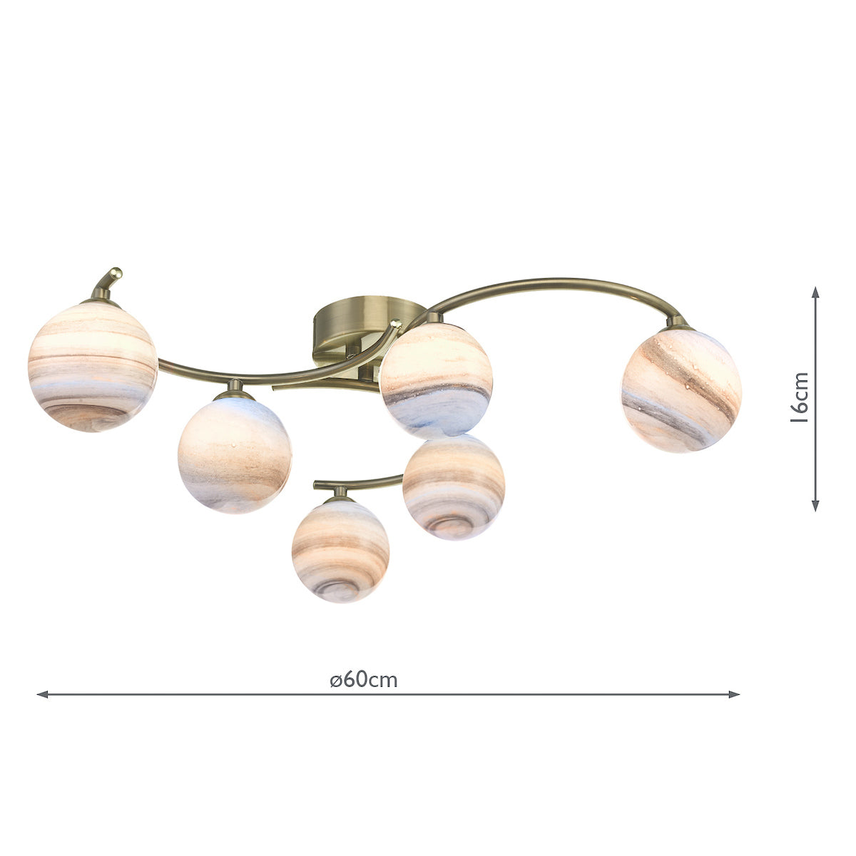 ATIYA 6LT SEMI FLUSH ANT BRA CW PLANET GLS
