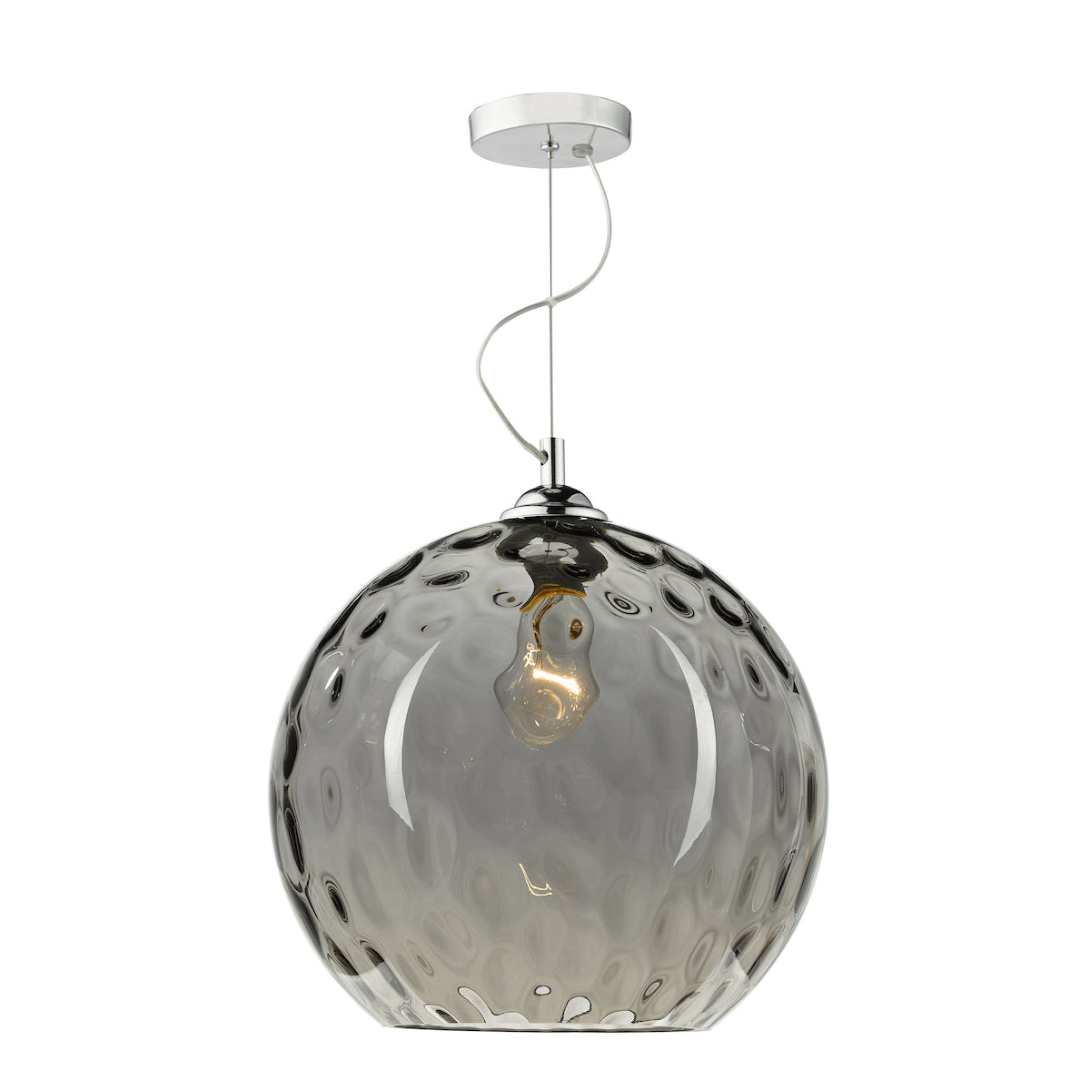 AULAX 1LT PEND SILVER SMOKED GLASS WITH DIMPLE EFF