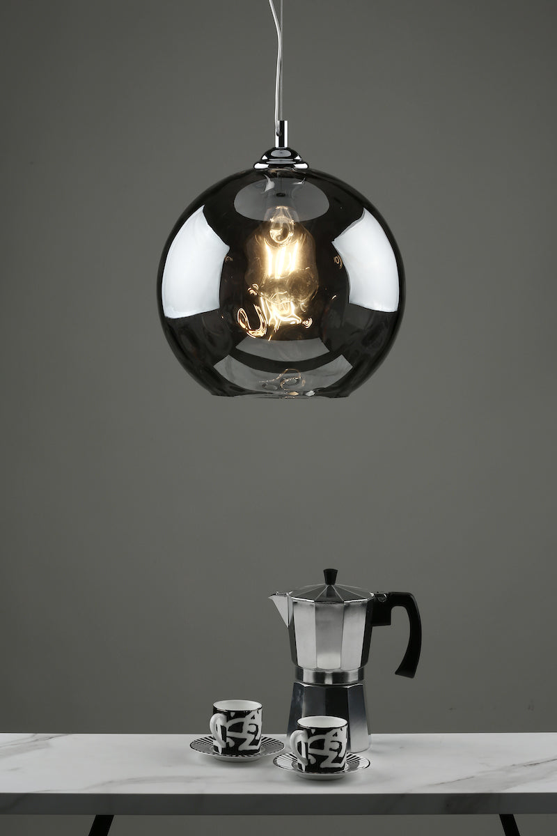 AULAX 1LT PEND SILVER SMOKED GLASS WITH DIMPLE EFF
