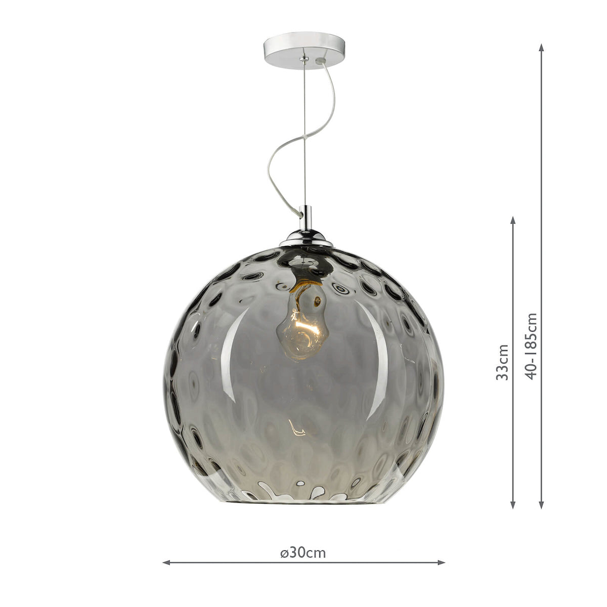 AULAX 1LT PEND SILVER SMOKED GLASS WITH DIMPLE EFF