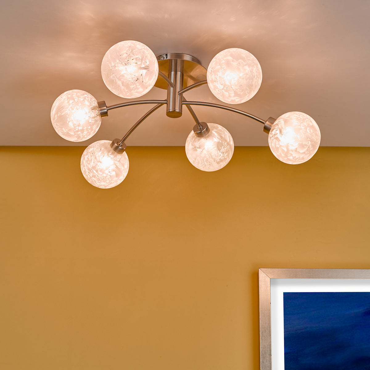 AVARI 6LT SEMI FLUSH SATIN NICKEL FROSTED GLASS