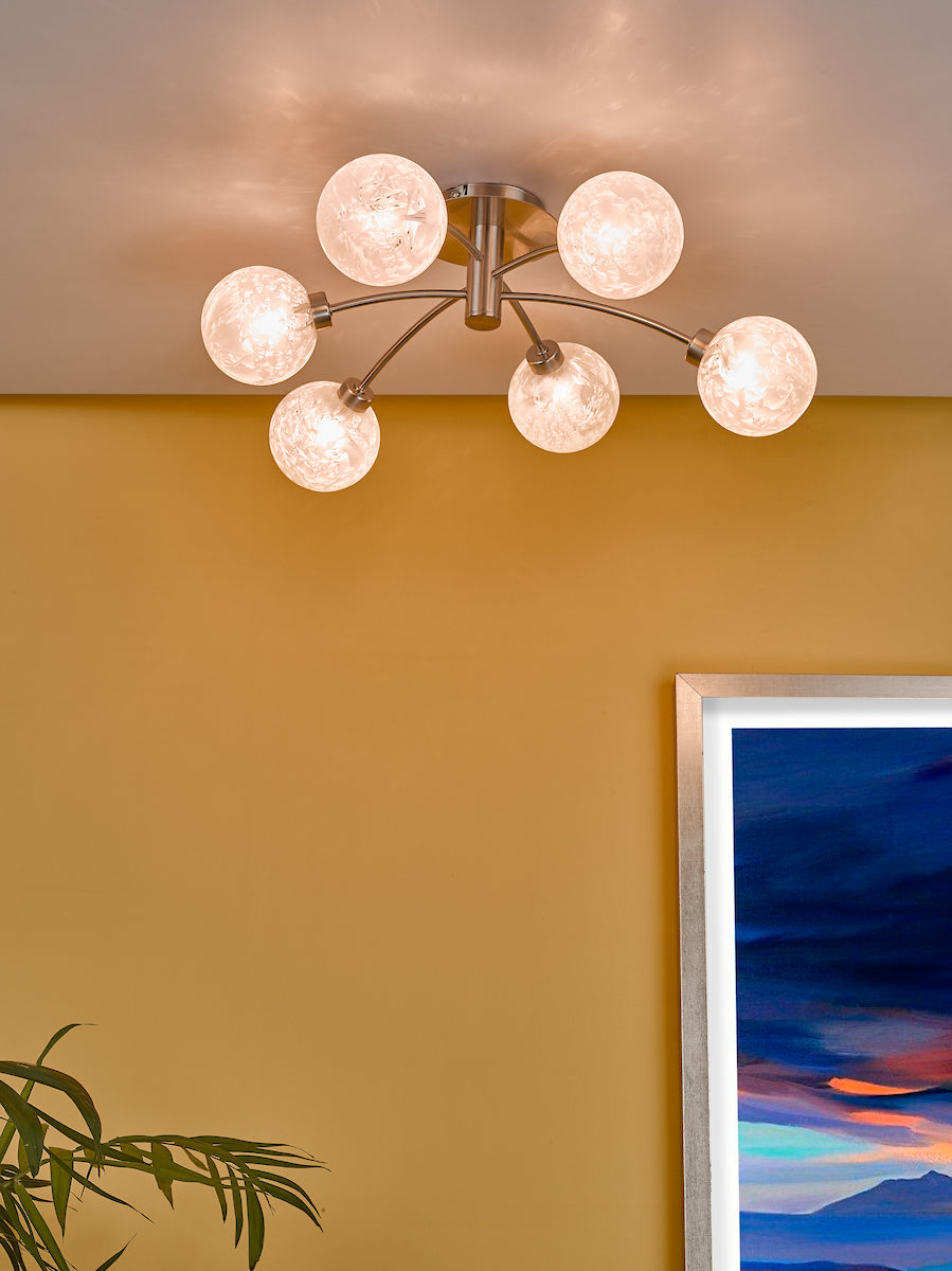 AVARI 6LT SEMI FLUSH SATIN NICKEL FROSTED GLASS