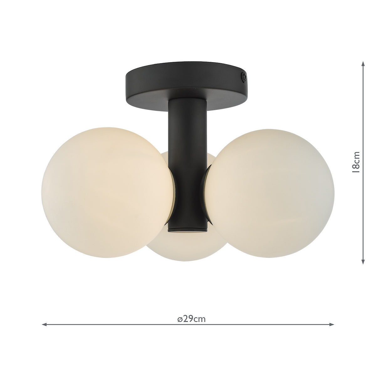 BLAKE 3LT SEMI FLUSH MATT BLACK OPAL GLASS IP44