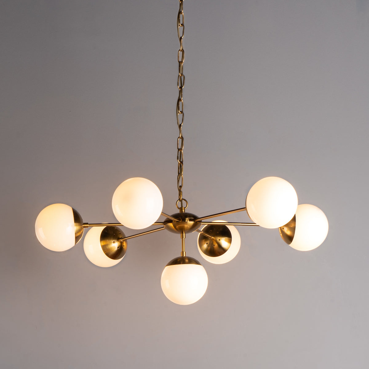 BOMBAZINE 7LT PENDANT NATURAL BRASS CW GL SHDS