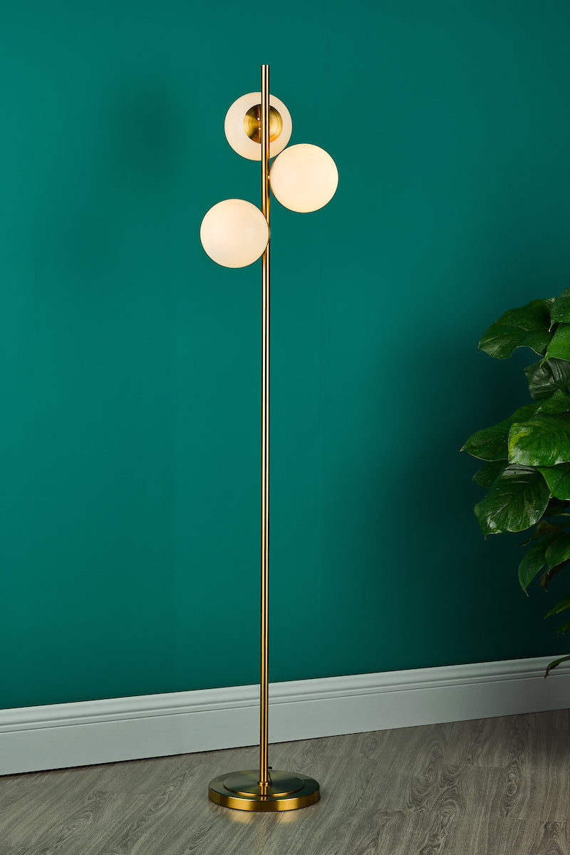 BOMBAZINE 3LT FLOOR LAMP NATURAL BRASS OPAL GLASS