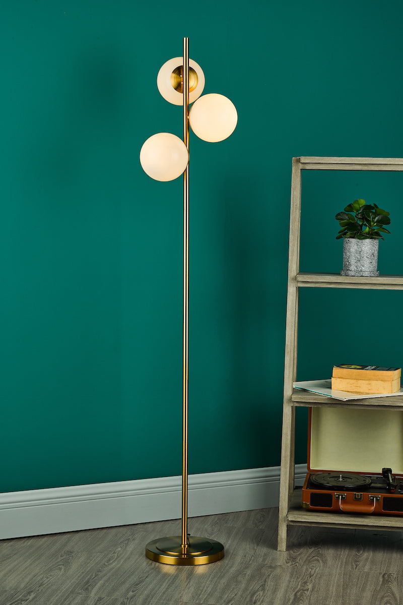 BOMBAZINE 3LT FLOOR LAMP NATURAL BRASS OPAL GLASS