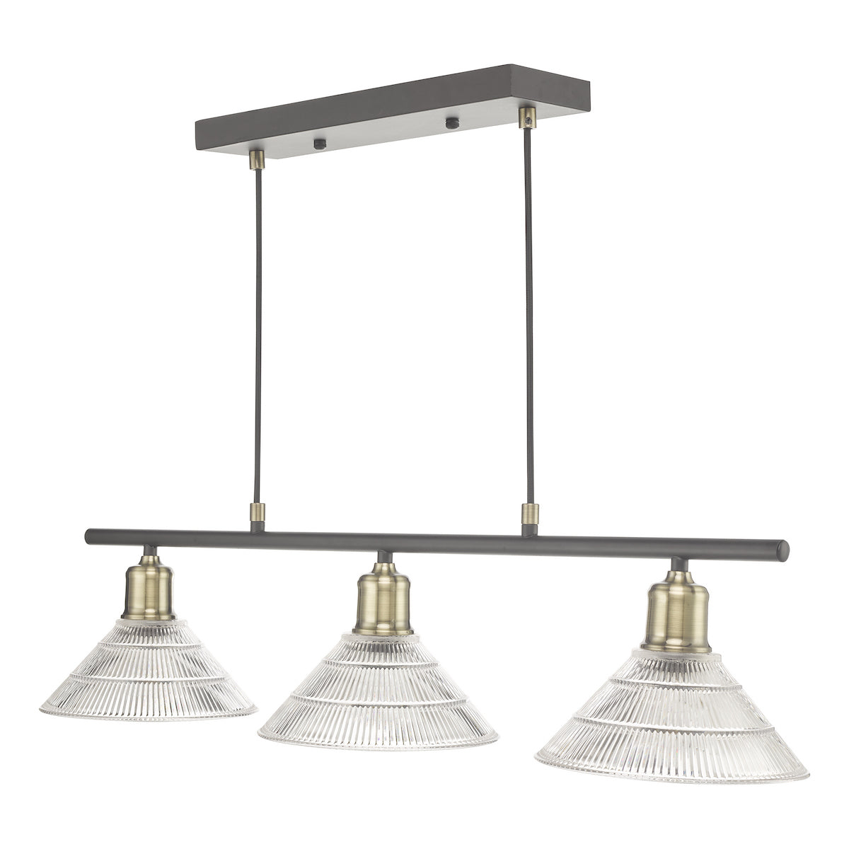 BOYD 3LT BAR PENDANT ANTIQUE BRASS BLACK GLASS