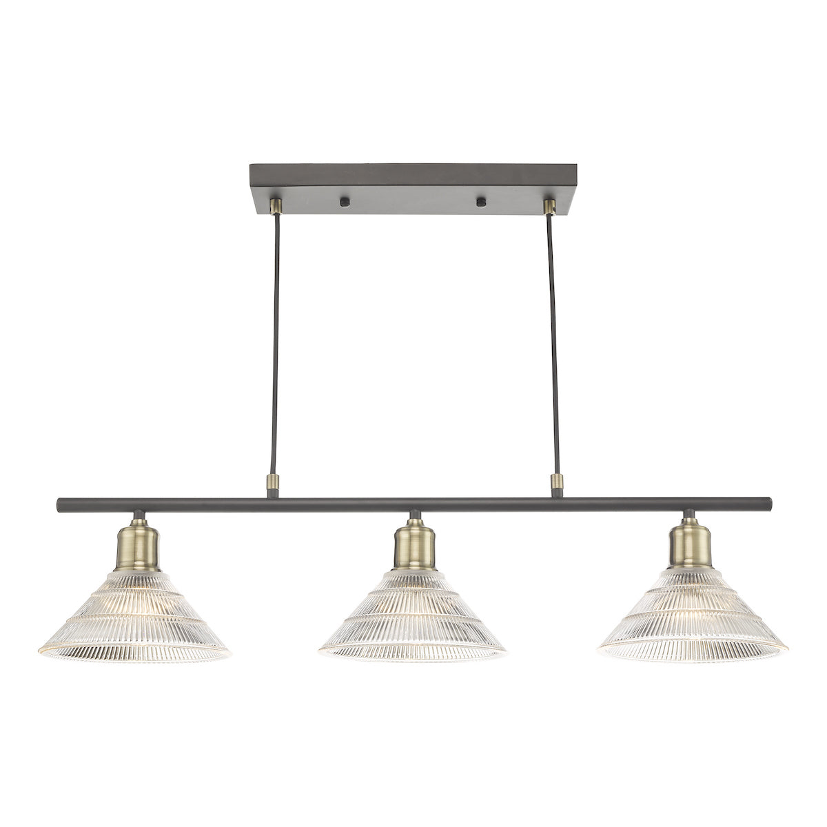 BOYD 3LT BAR PENDANT ANTIQUE BRASS BLACK GLASS