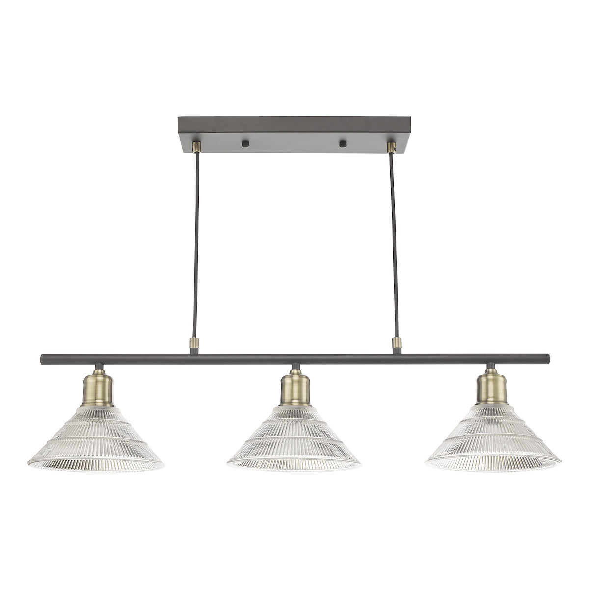 BOYD 3LT BAR PENDANT ANTIQUE BRASS BLACK GLASS