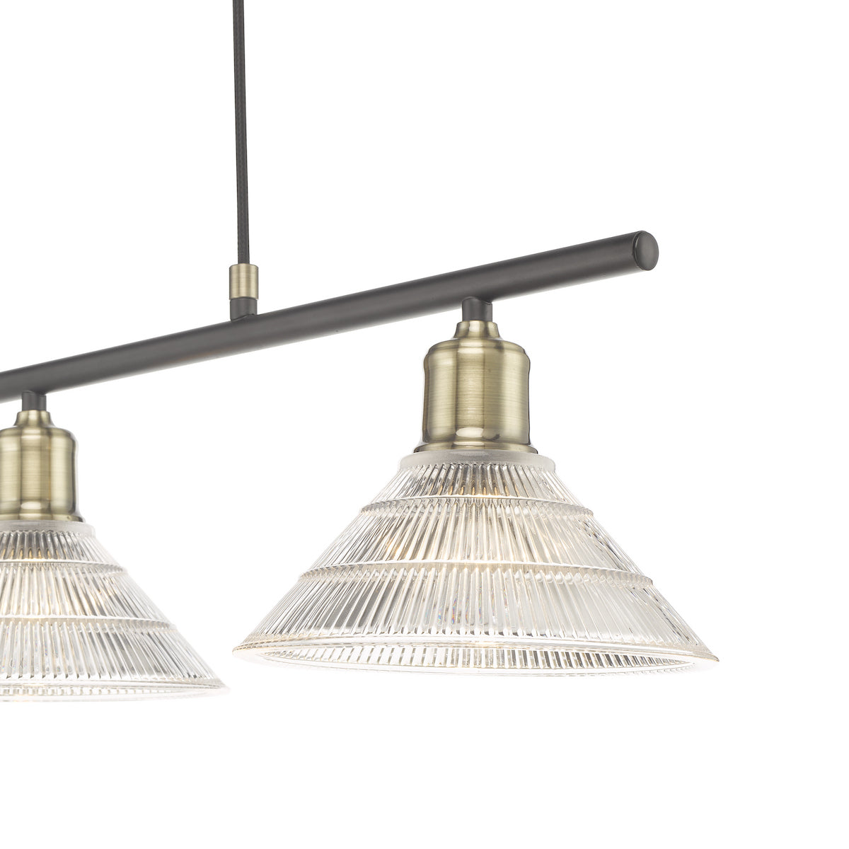 BOYD 3LT BAR PENDANT ANTIQUE BRASS BLACK GLASS