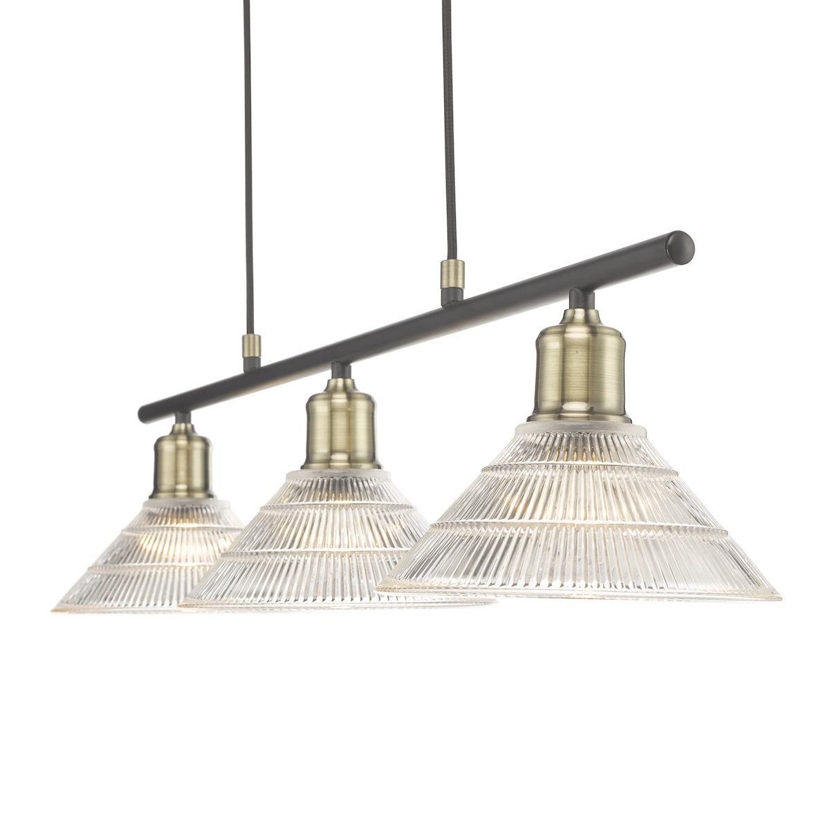 BOYD 3LT BAR PENDANT ANTIQUE BRASS BLACK GLASS