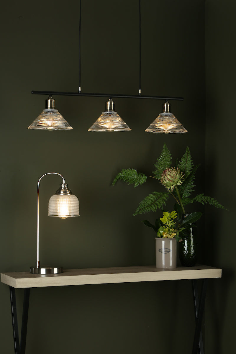 BOYD 3LT BAR PENDANT ANTIQUE BRASS BLACK GLASS