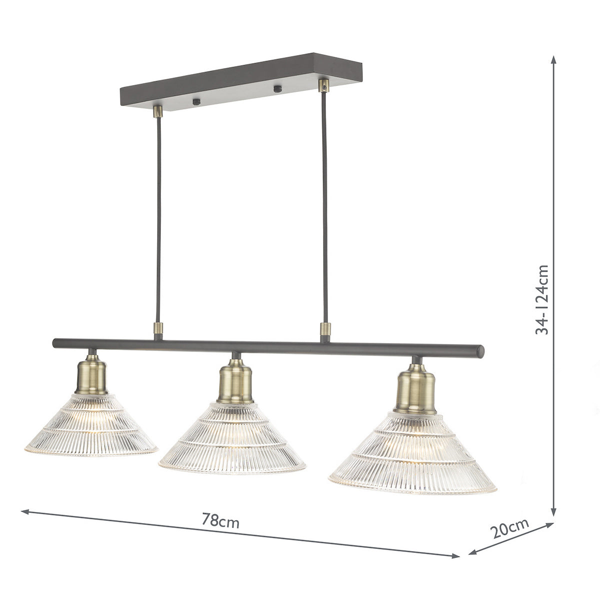 BOYD 3LT BAR PENDANT ANTIQUE BRASS BLACK GLASS