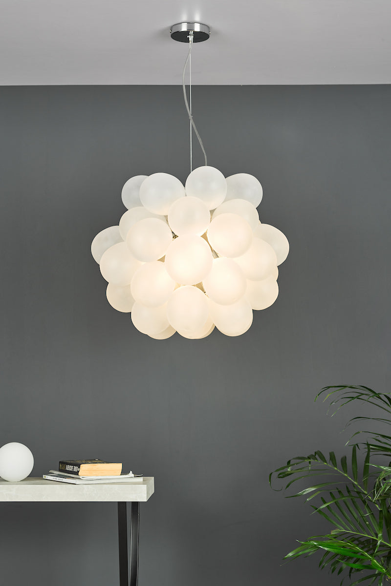 BUBBLES 6LT PENDANT POLISHED CHROME FROSTED GLASS