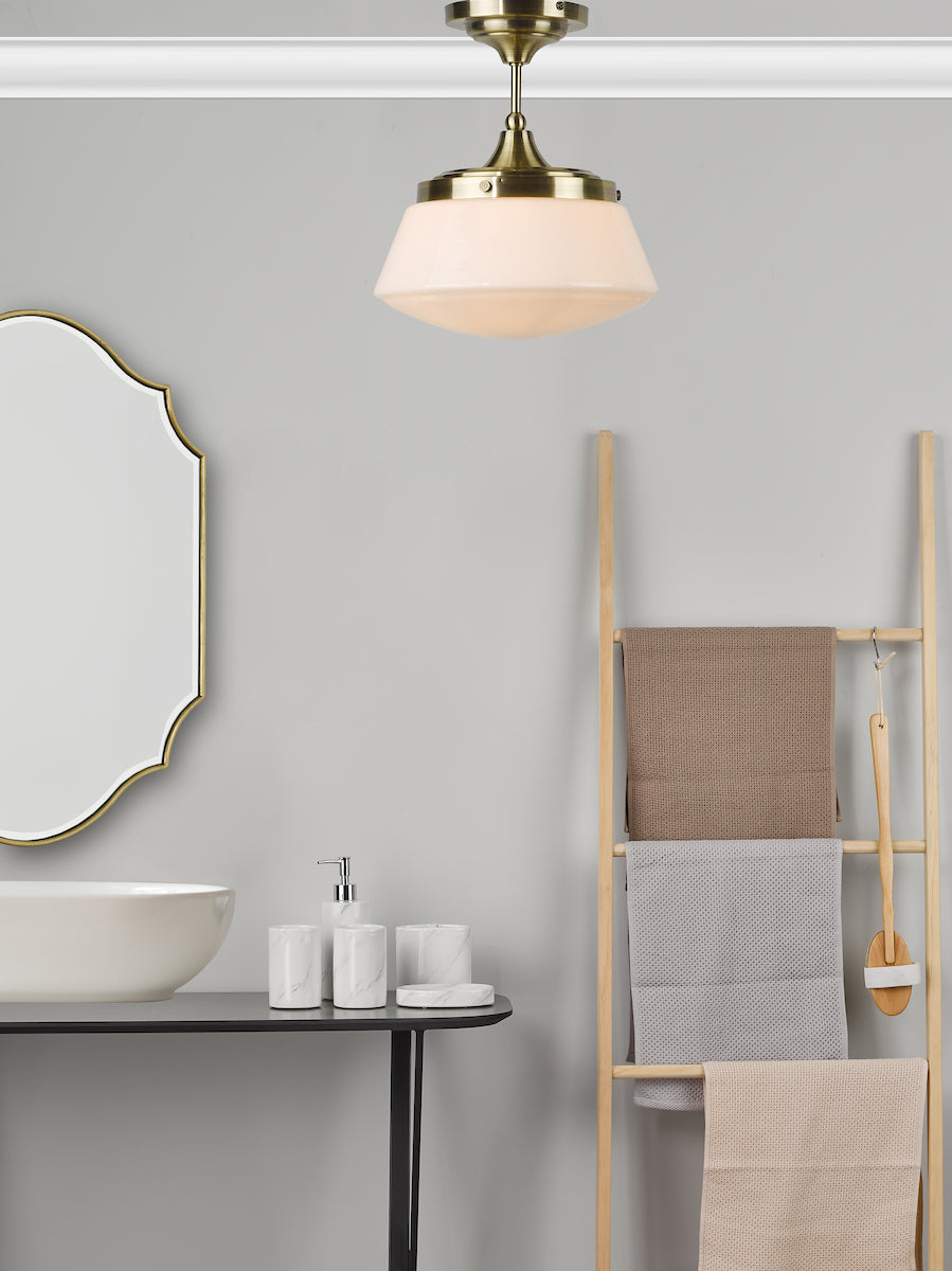 CADEN 1LT SEMI FLUSH ANT BRA/ OPAL IP44