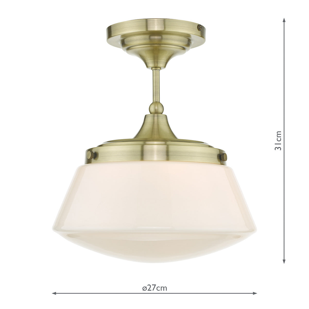 CADEN 1LT SEMI FLUSH ANT BRA/ OPAL IP44