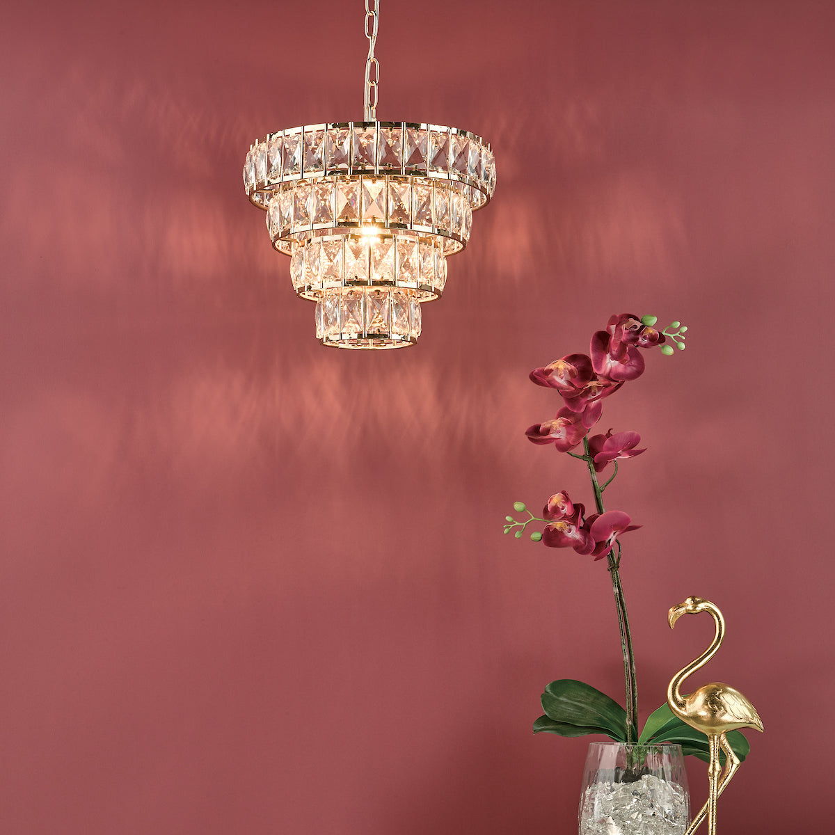 CERYS 1LT 4 TIER PENDANT CRYSTAL & GOLD