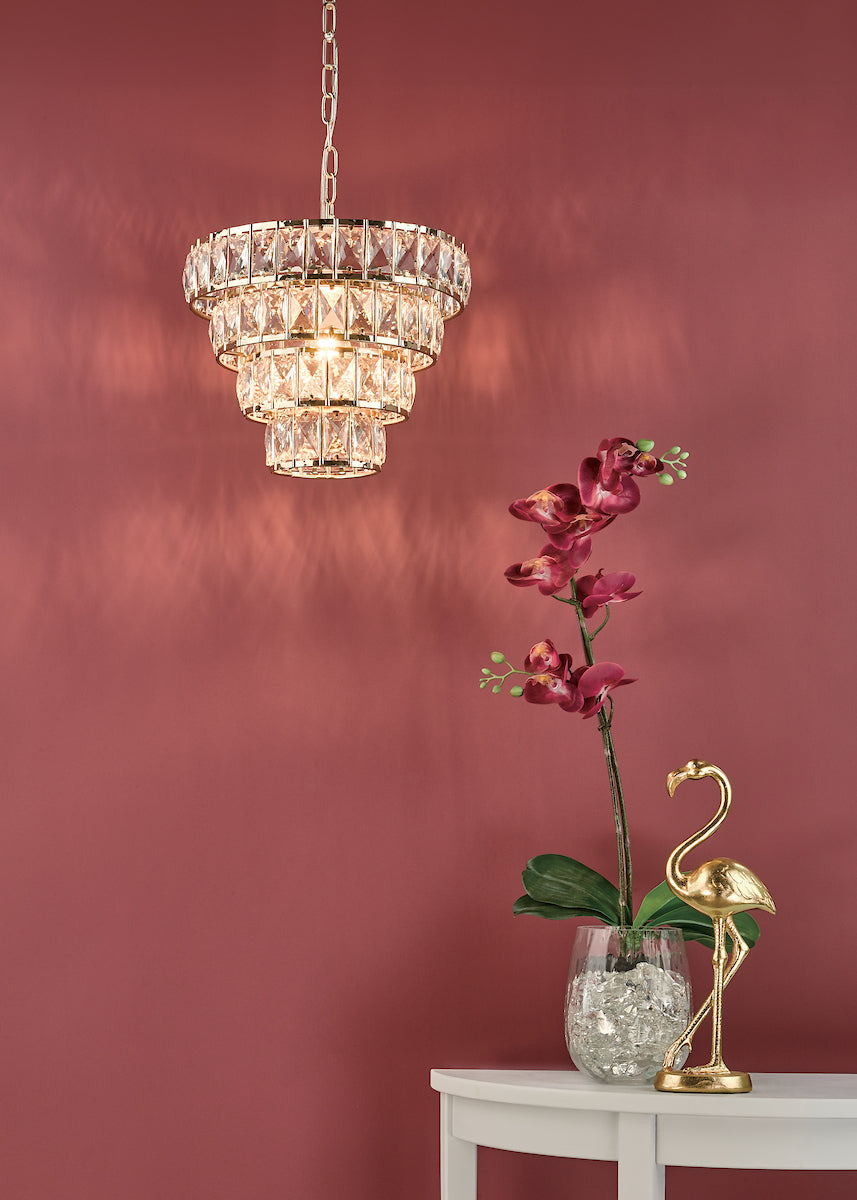 CERYS 1LT 4 TIER PENDANT CRYSTAL & GOLD
