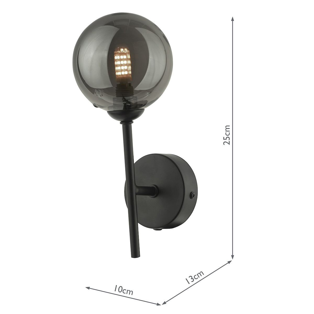 COHEN 1LT WALL LIGHT MATT BLACK CW SMOKED GLS