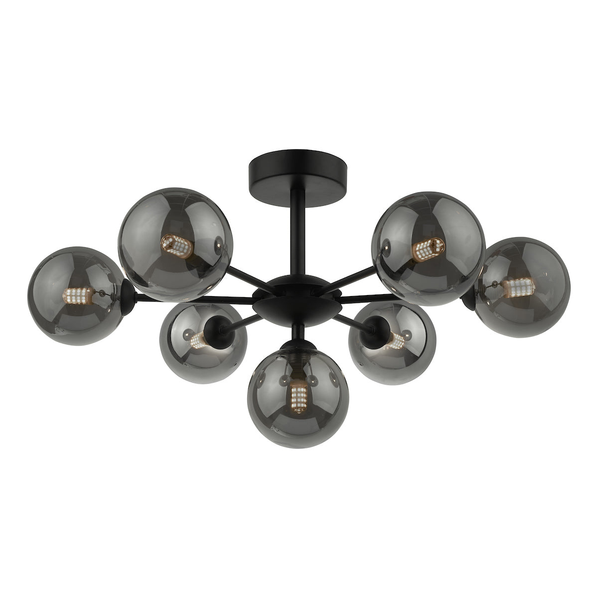COHEN 7LT SEMI FLUSH MATT BLACK CW SMOKED GLS