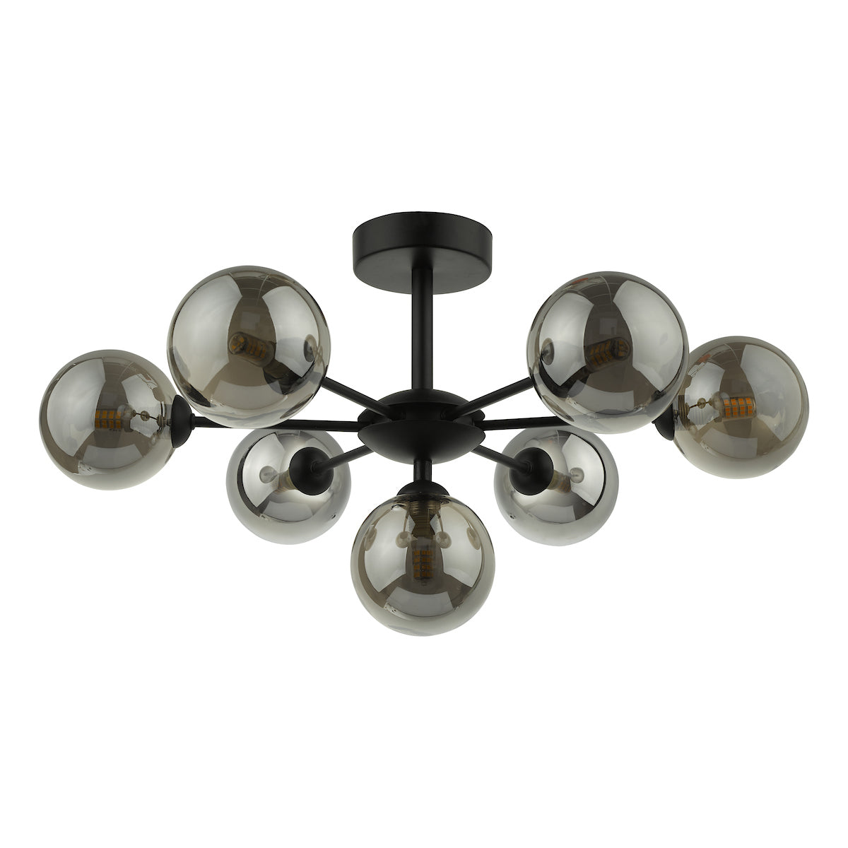 COHEN 7LT SEMI FLUSH MATT BLACK CW SMOKED GLS