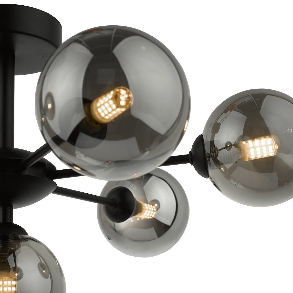 COHEN 7LT SEMI FLUSH MATT BLACK CW SMOKED GLS