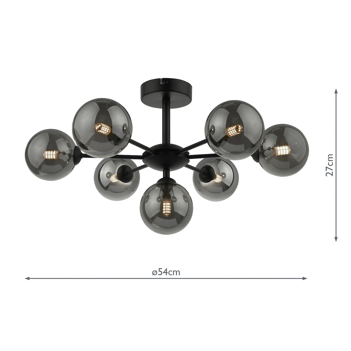 COHEN 7LT SEMI FLUSH MATT BLACK CW SMOKED GLS