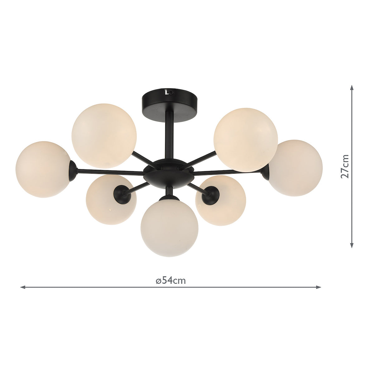 COHEN 7LT SEMI FLUSH MATT BLACK CW OPAL GLS