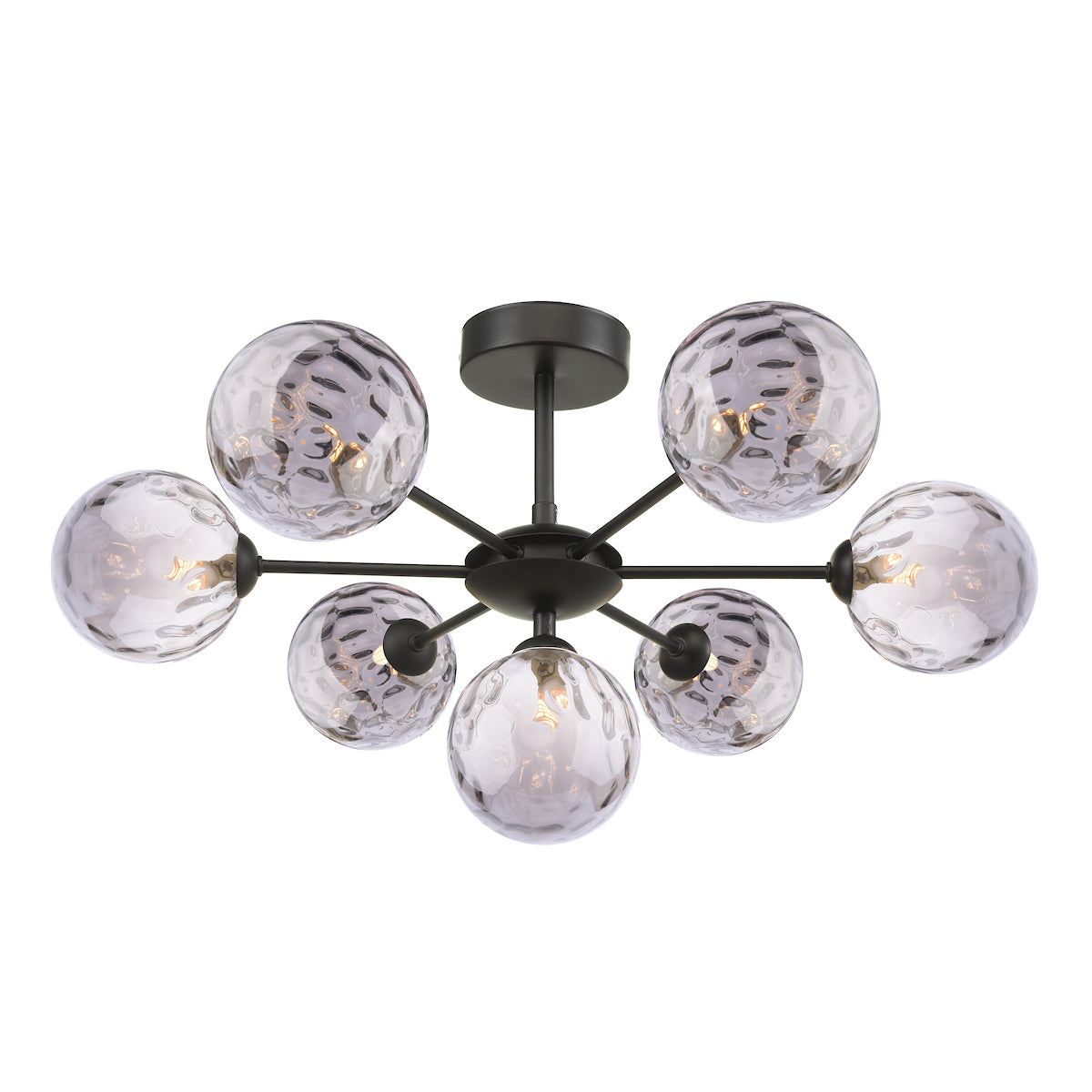 COHEN 7LT SEMI FLUSH MATT BLACK CW SMOKED GLS 150M