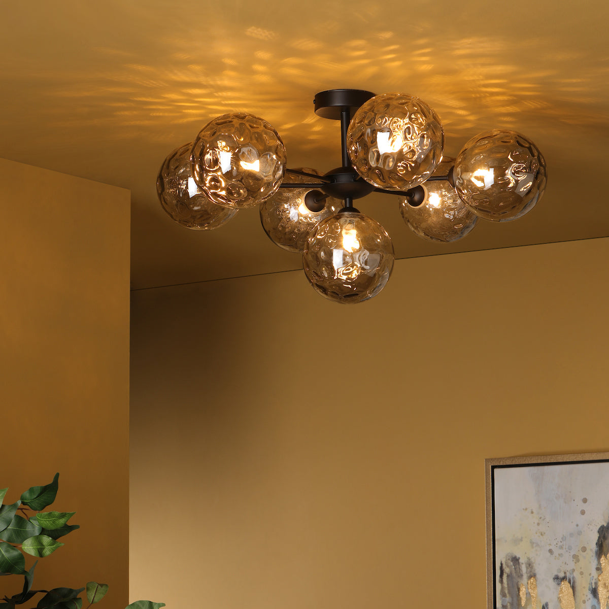 COHEN 7LT SEMI FLUSH MATT BLACK CW SMOKED GLS 150M