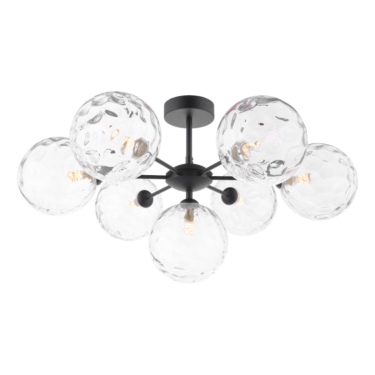 COHEN 7LT SEMI FLUSH MATT BLACK CW CLEAR GLS 150MM