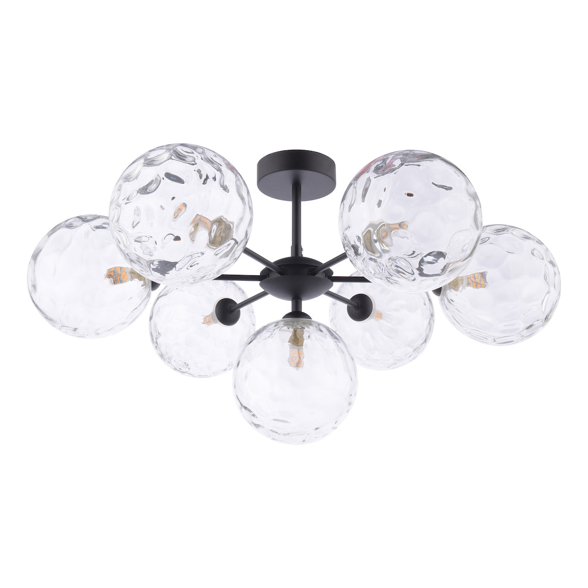 COHEN 7LT SEMI FLUSH MATT BLACK CW CLEAR GLS 150MM