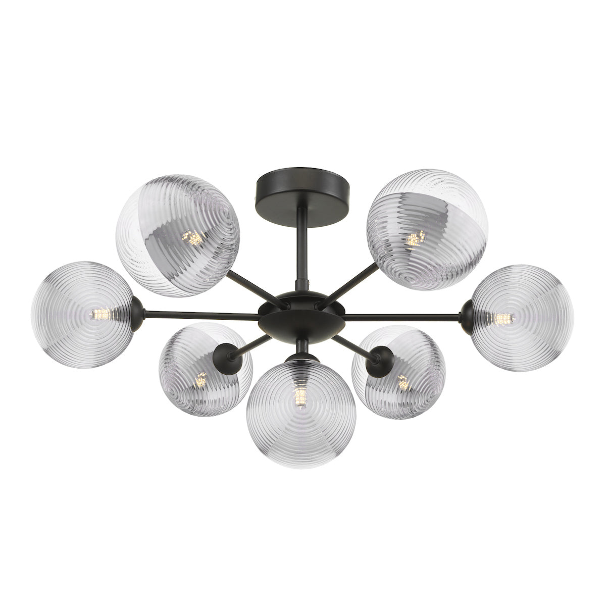 COHEN 7LT SEMI FLUSH MATT BLACK CW SMOKED/CLR GLS