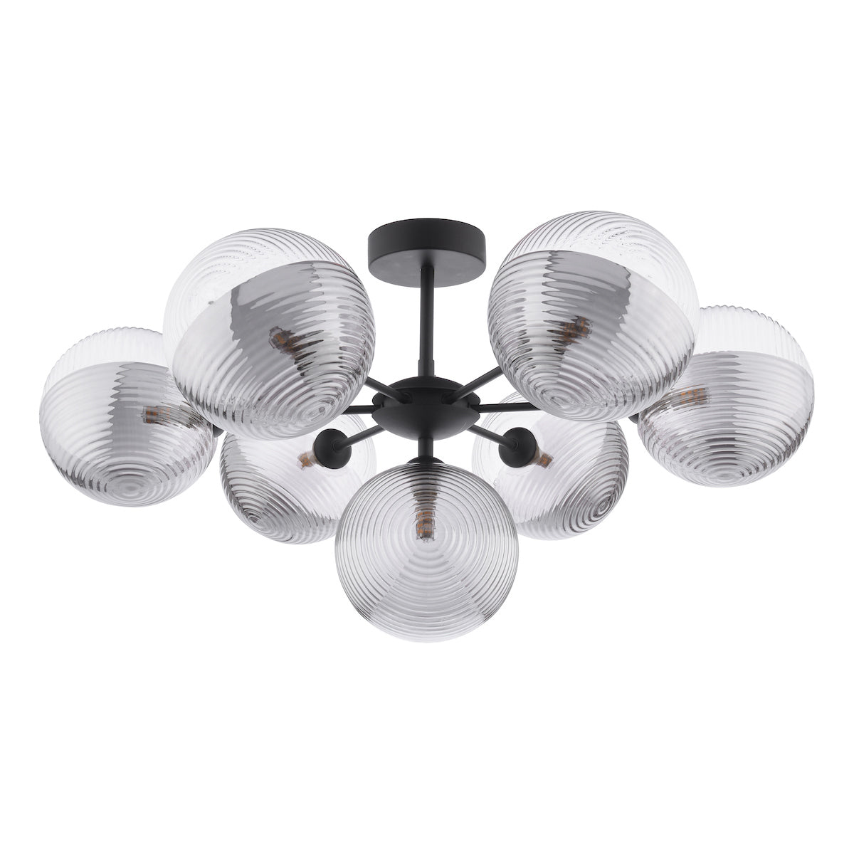 COHEN 7LT SEMI FLUSH MATT BLACK CW SMOKED/CLR GLS