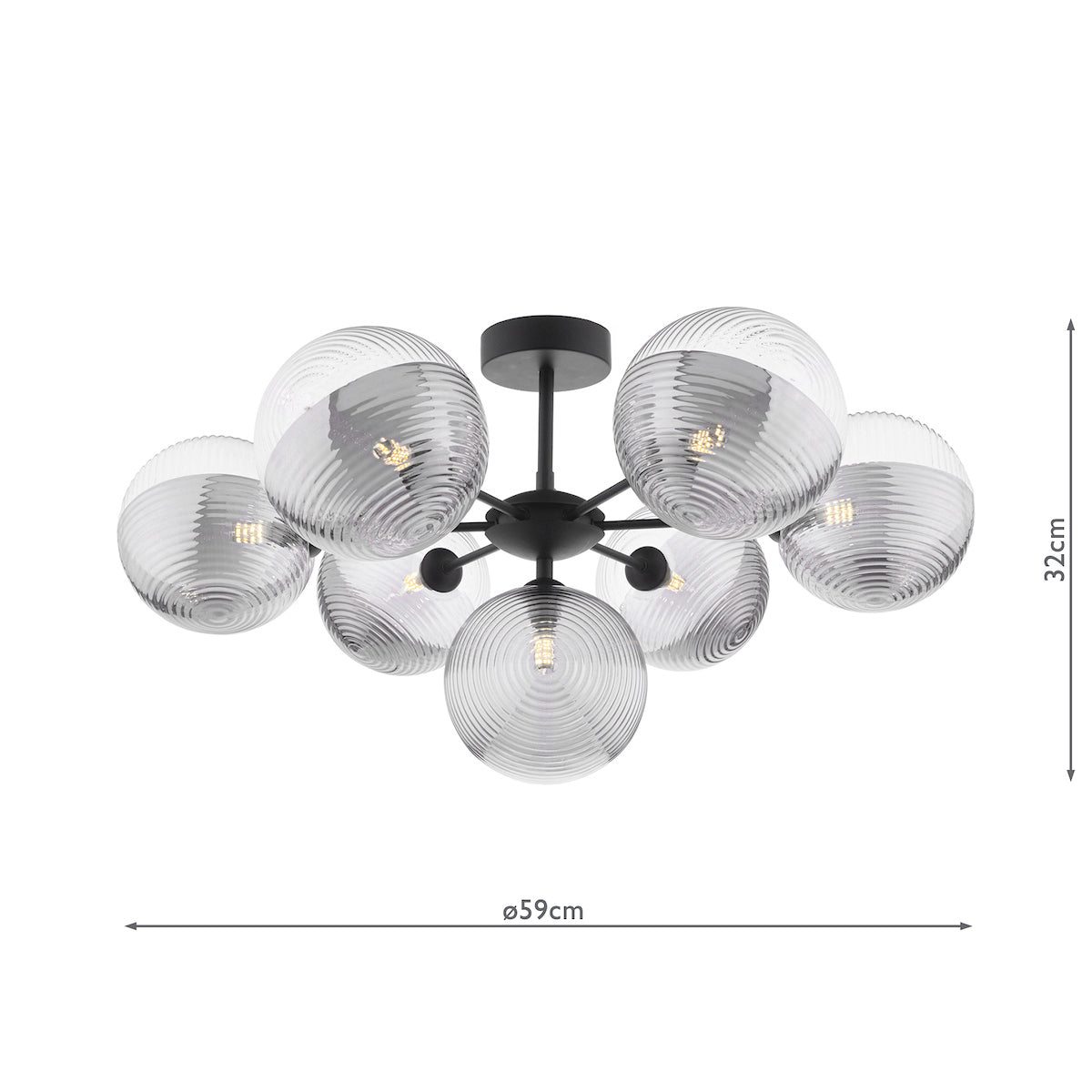 COHEN 7LT SEMI FLUSH MATT BLACK CW SMOKED/CLR GLS