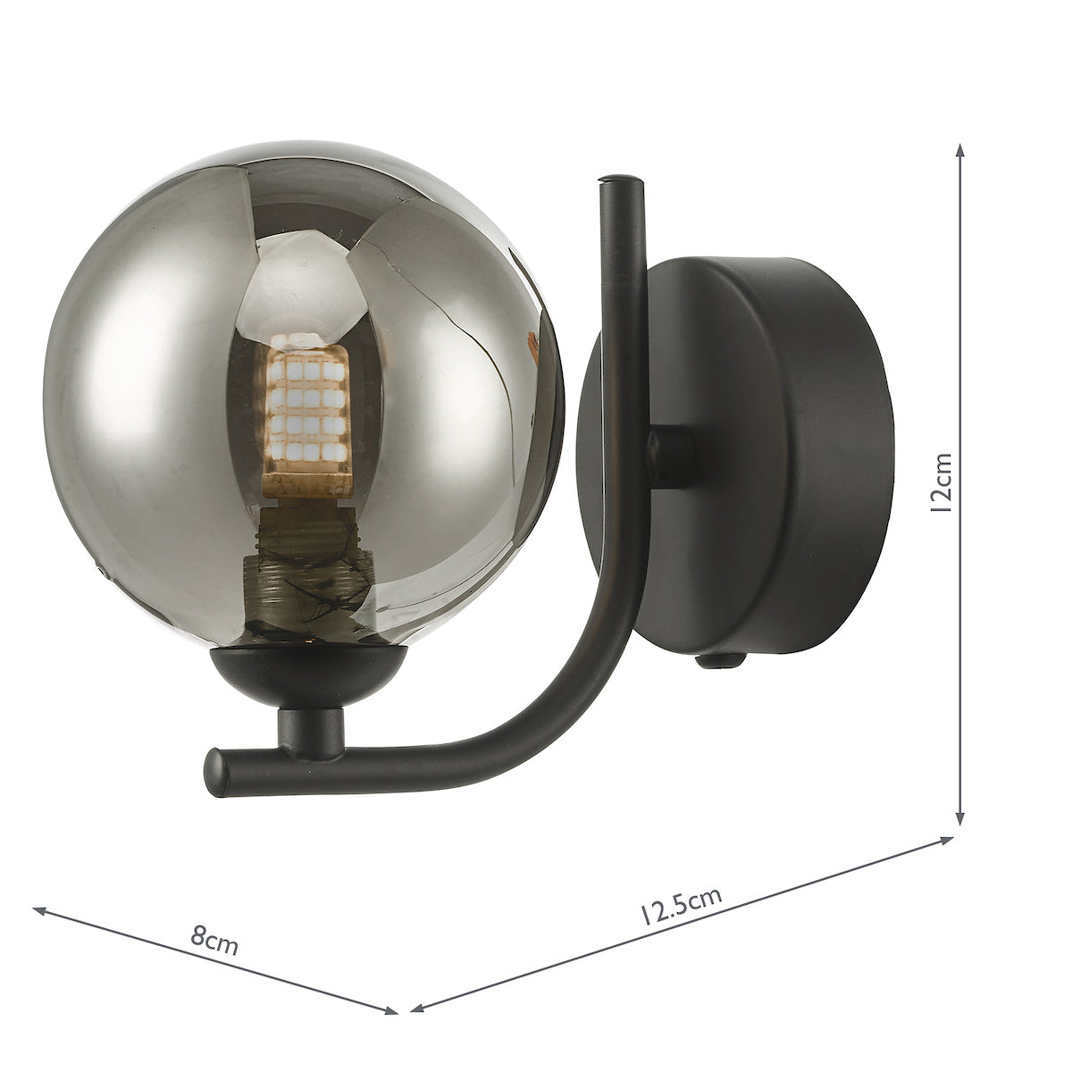 CRADLE 1LT WALL LIGHT BLACK CW SMOKED GLASS