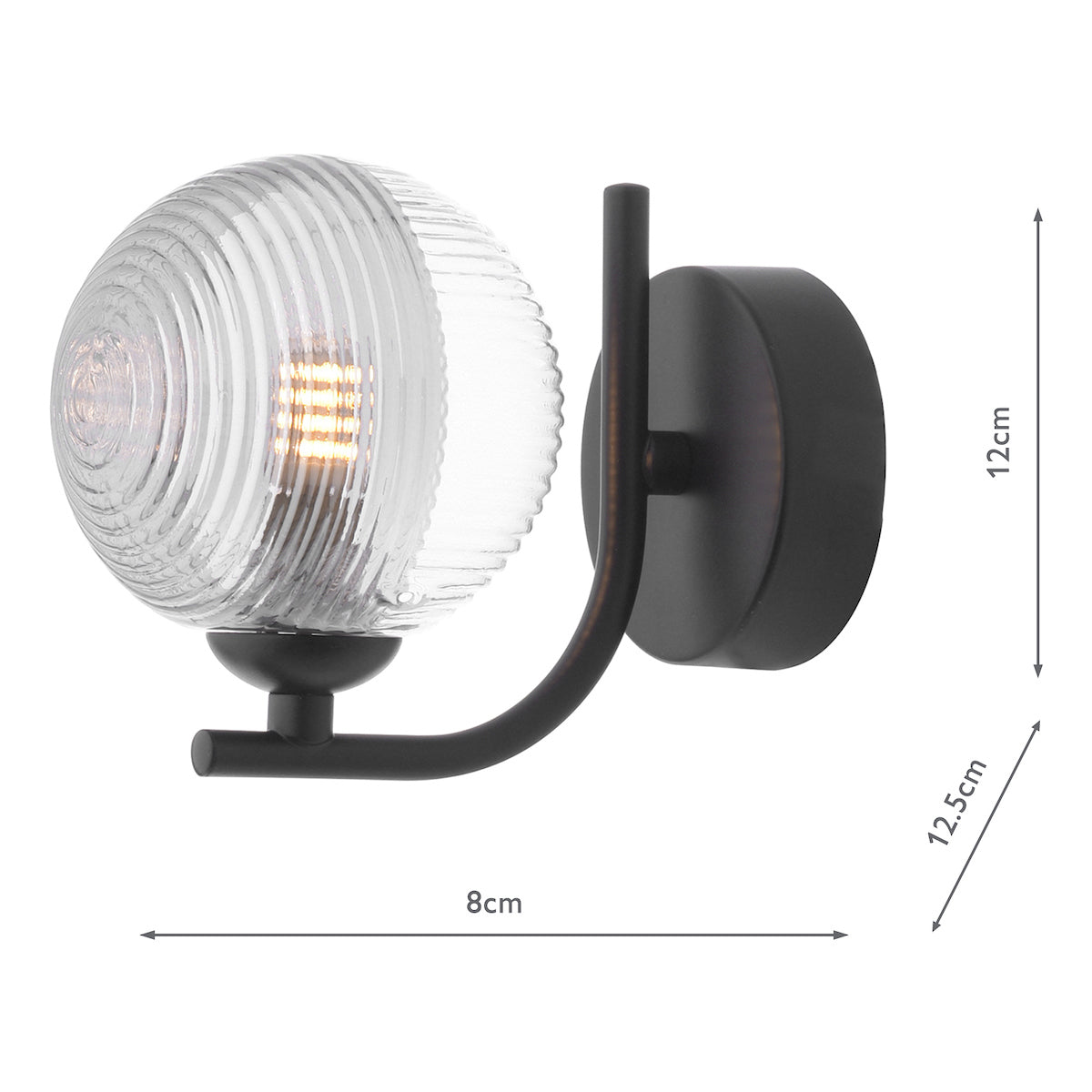 CRADLE 1LT WALL LIGHT BLACK CW SMOKED/CLR GLASS