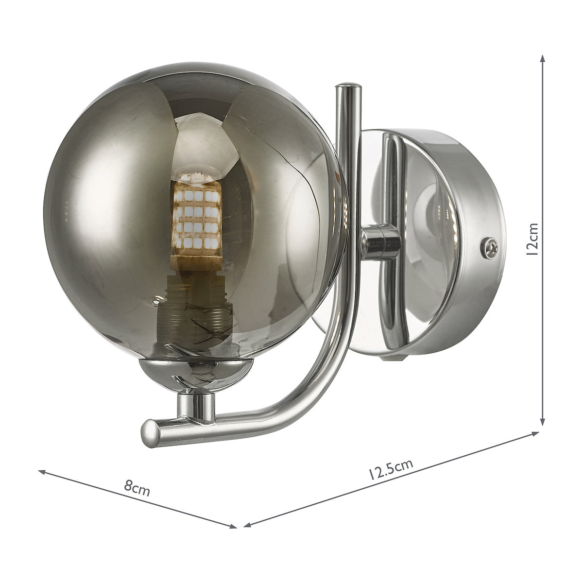 CRADLE 1LT WALL LIGHT POL CHR CW SMOKED GLASS