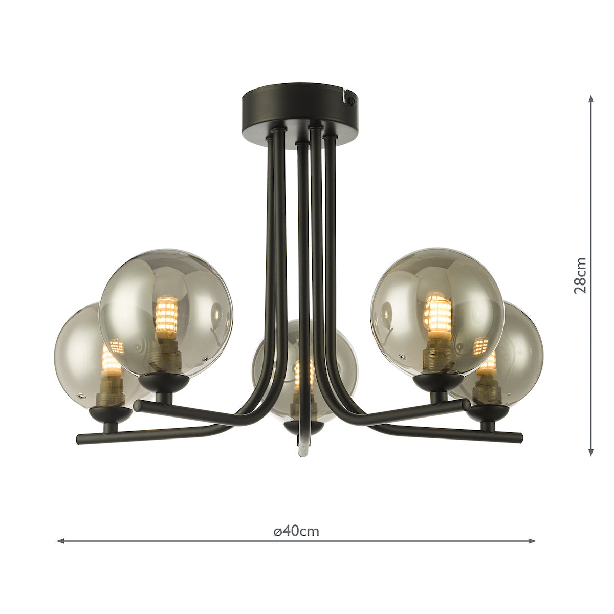 CRADLE 5LT SEMI FLUSH BLACK CW SMOKED GLASS