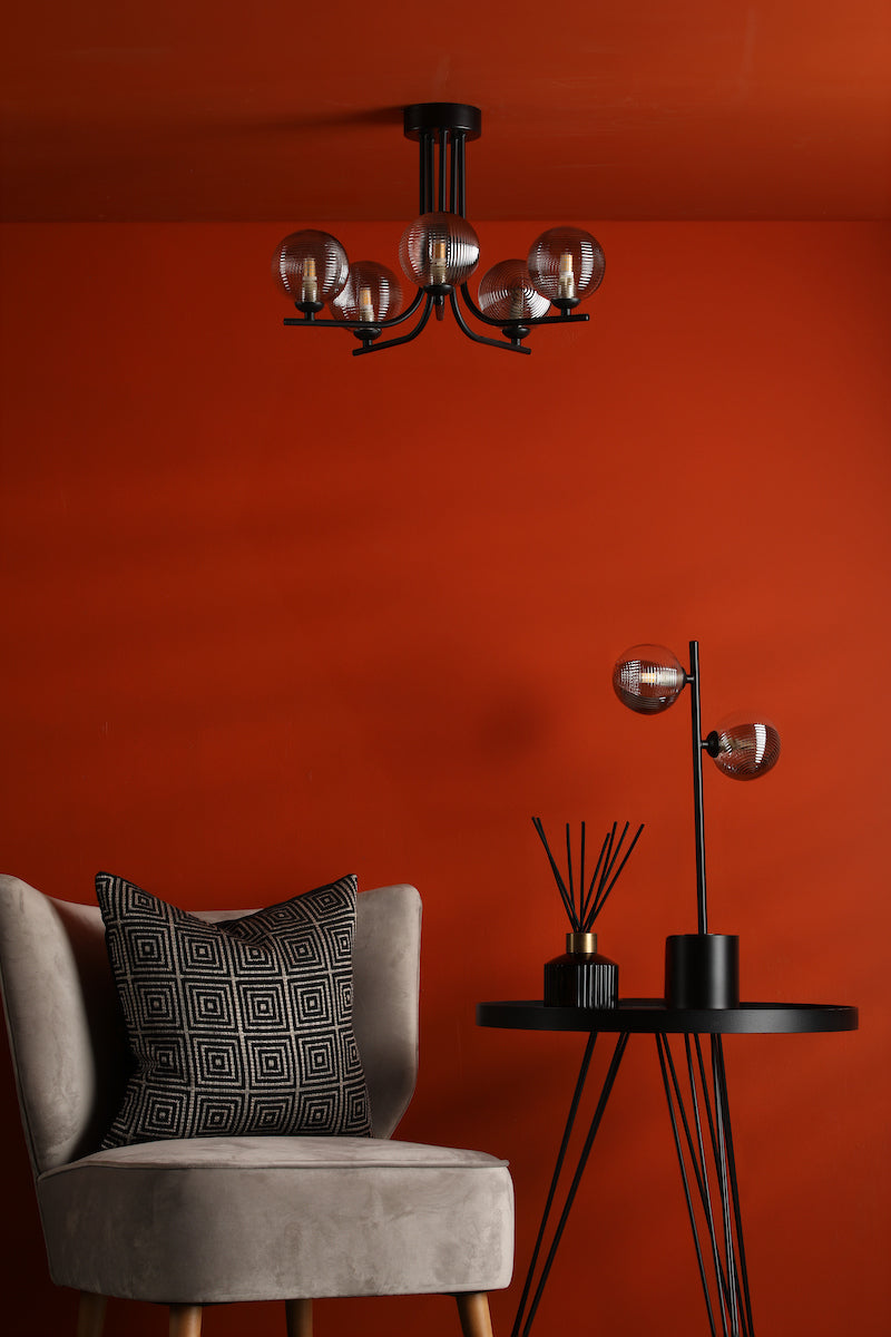 CRADLE 5LT SEMI FLUSH BLACK CW SMOKED/CLR GLASS