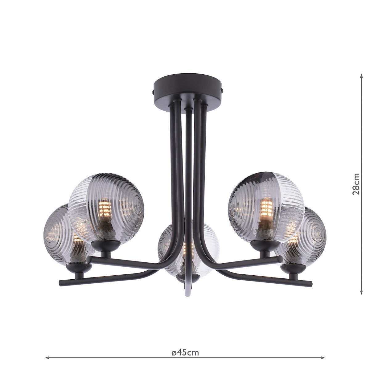 CRADLE 5LT SEMI FLUSH BLACK CW SMOKED/CLR GLASS