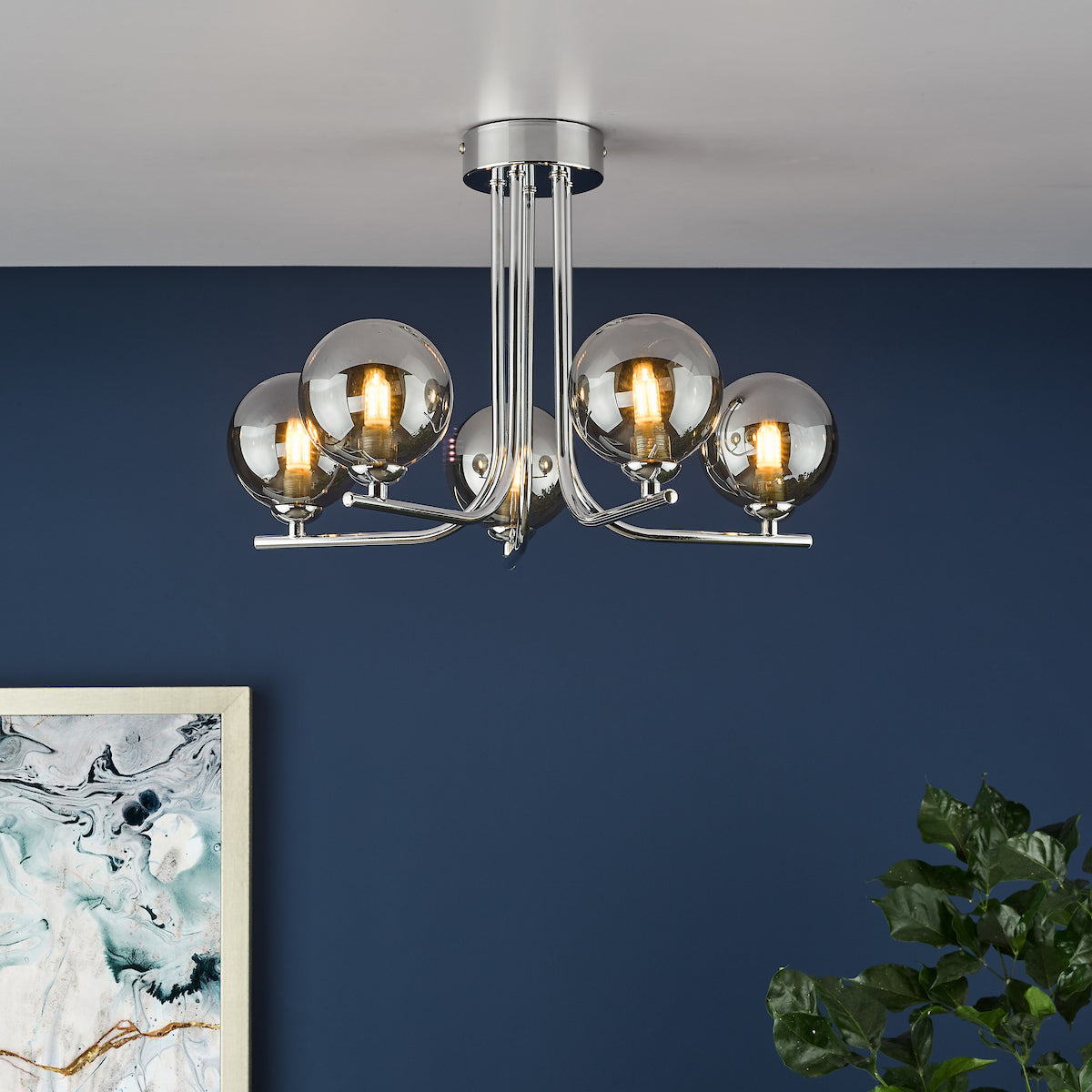 CRADLE 5LT SEMI FLUSH POL CHR CW SMOKED GLASS