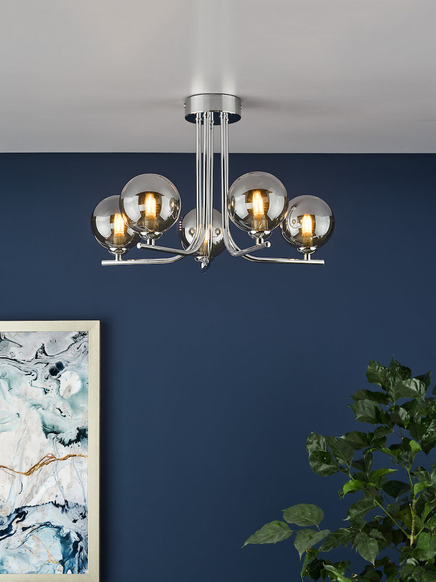 CRADLE 5LT SEMI FLUSH POL CHR CW SMOKED GLASS