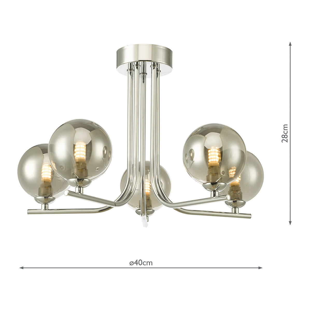 CRADLE 5LT SEMI FLUSH POL CHR CW SMOKED GLASS